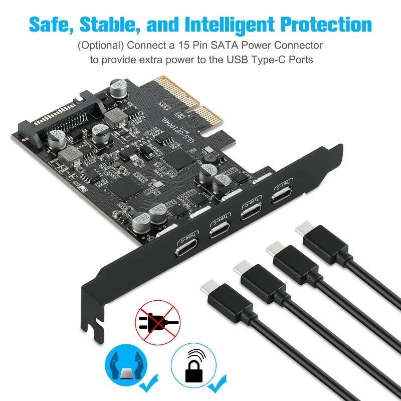 PCI-e Gen2 4x USB3.2 3.1 Card with Chip ASM3142 4-Port Type C Hub Internal Expansion Card Controller Adapter for Desktop PC