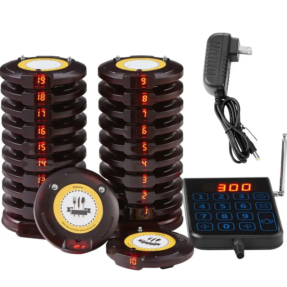 

Wireless Calling Buzzer System 500m Range Guest Notification Beeper Set with Vibration and Flashing Lights for Restaurants