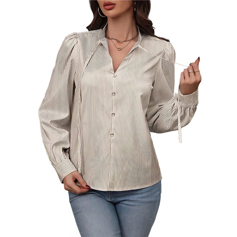 

AOAO-Womens Striped Button Down Shirts Classic Long Sleeve Stylish Office Work Blouses Tops