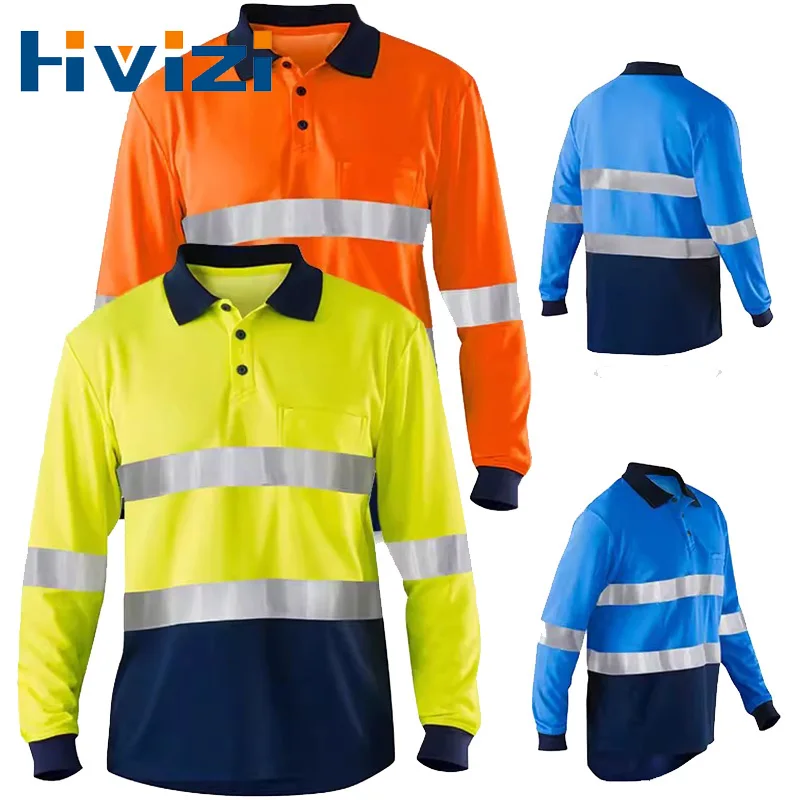 

Shirts for Men High Visibility Reflective T-shirt Long Sleeves Safety Shirt Hi Vis Workwear Shirt Work Shirts Polo