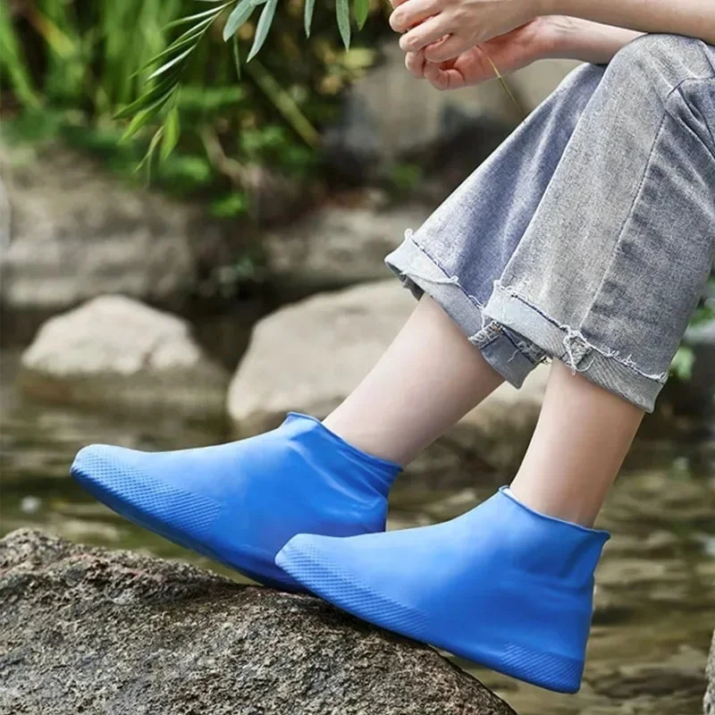 1Pair Reusable Latex Waterproof Rain Shoes Covers Slip Resistant Rubber Rain Boot Overshoes Outdoor Walking Shoes Cover