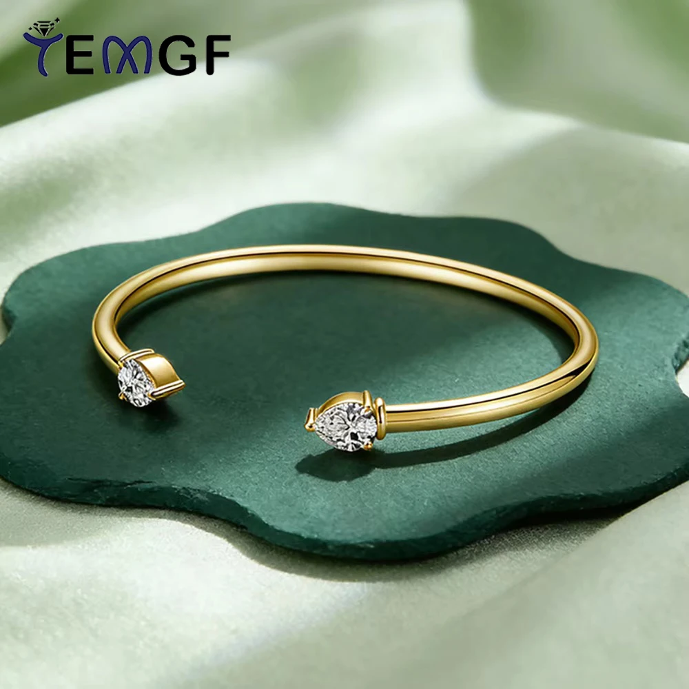 

TEMGF D Color Moissanite Bangle for Women 925 Silver Simple Open Bracelet Plated 18K Gold Color Hand Chain Wrist Jewelry Commute