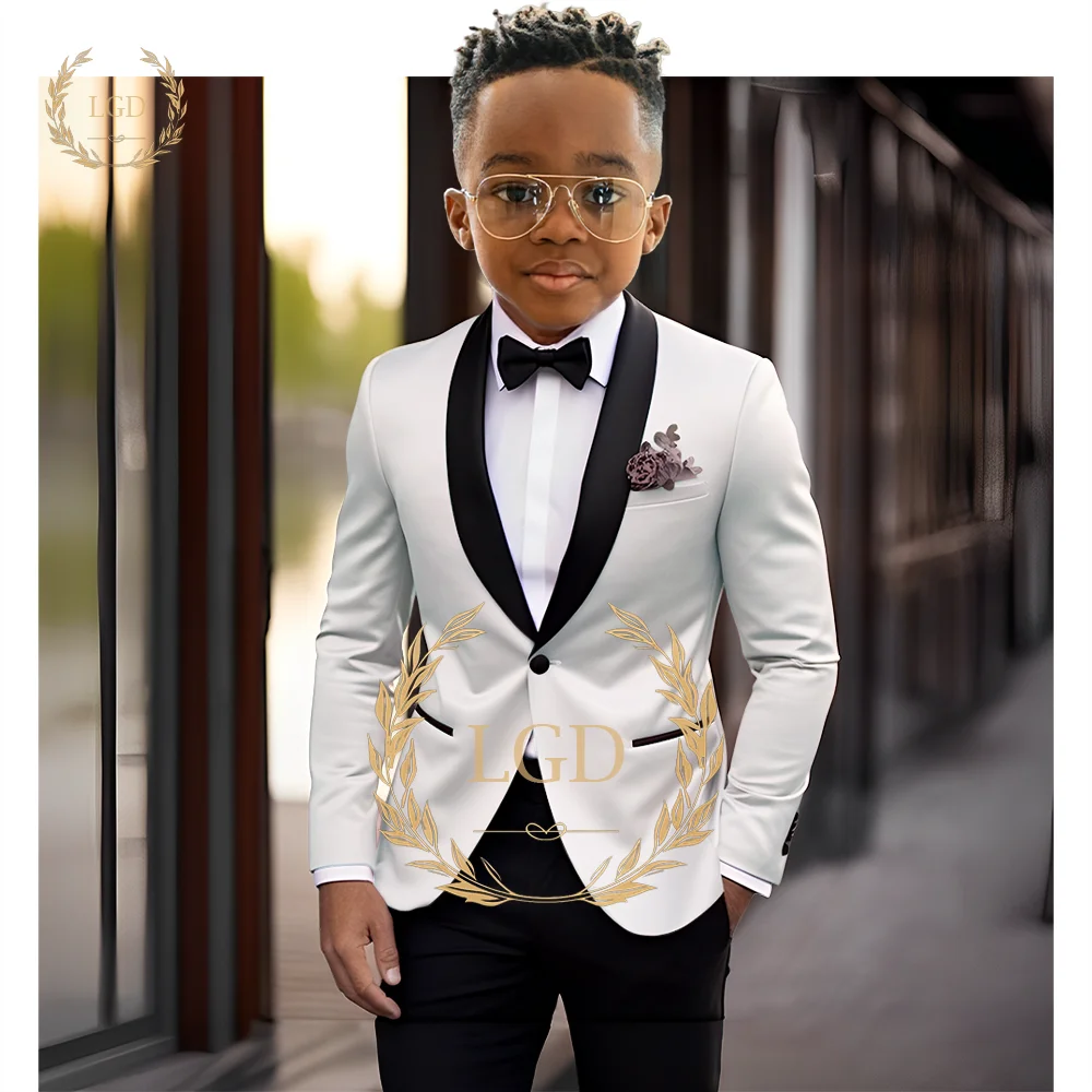 Boys\' black shawl collar single button suit dress set 2-piece (jacket+pants) children\'s wedding party birthday tailcoat