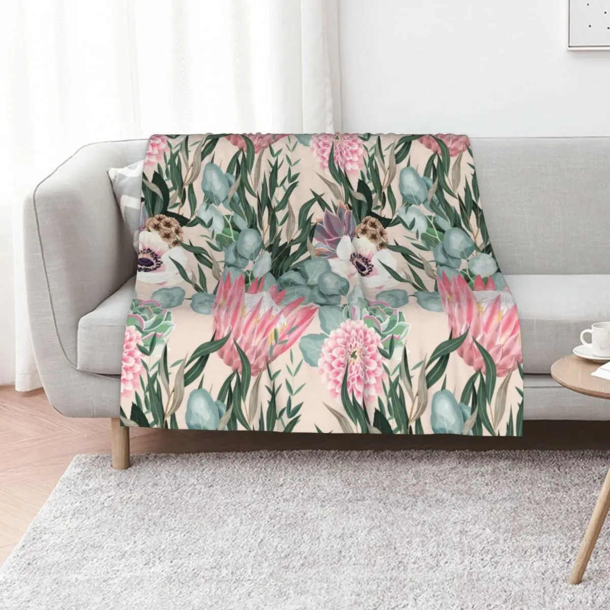 

Vector seamless pattern with protea and greenery Throw Blanket Hairy For Sofa Thin Quilt For Baby Blankets