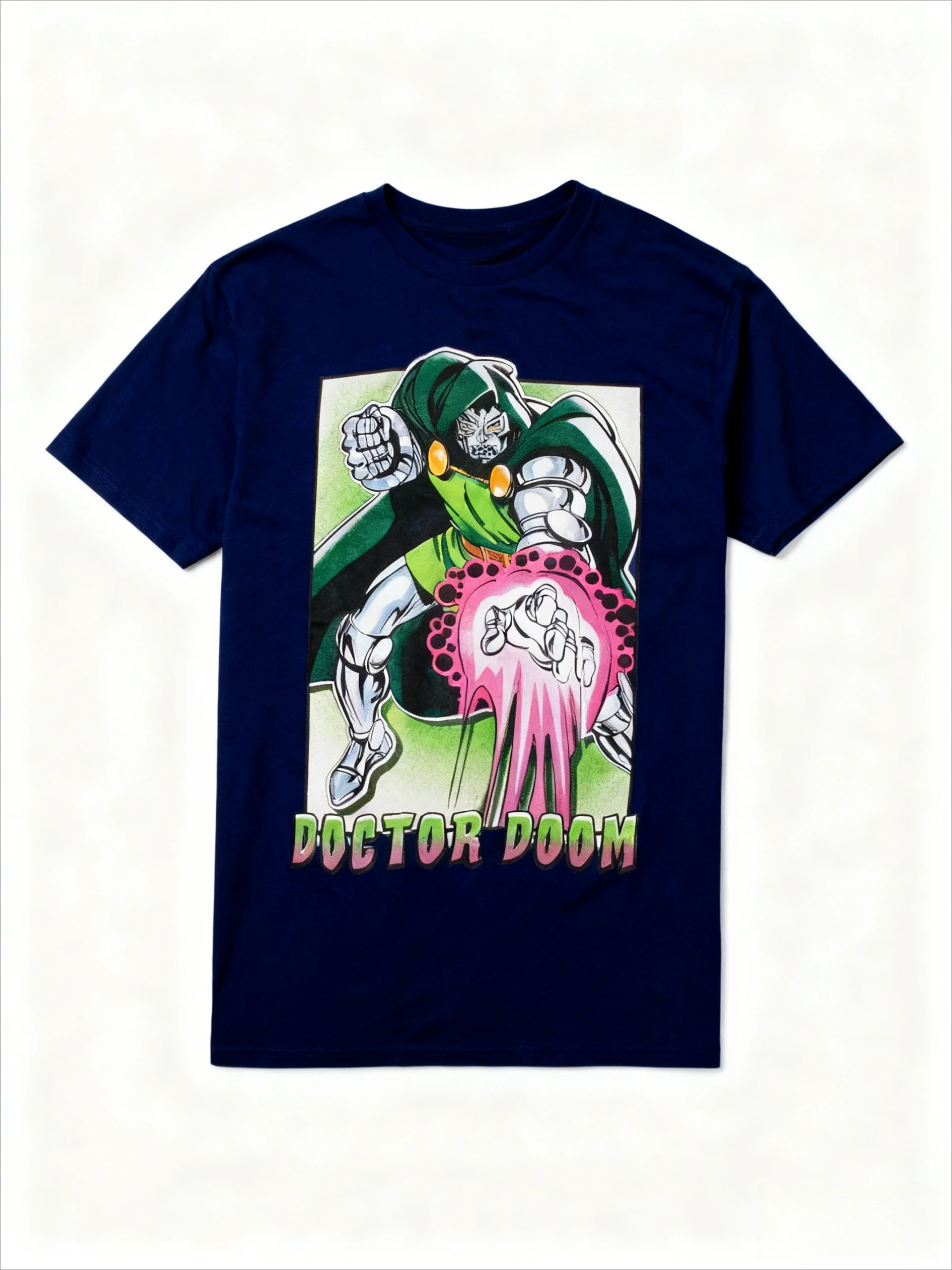 Camiseta informal holgada de manga corta para hombre, talla grande, con estampado de portada de cómic de Marvel Dr. Doom Laser, nueva moda 2026, original de Marvel