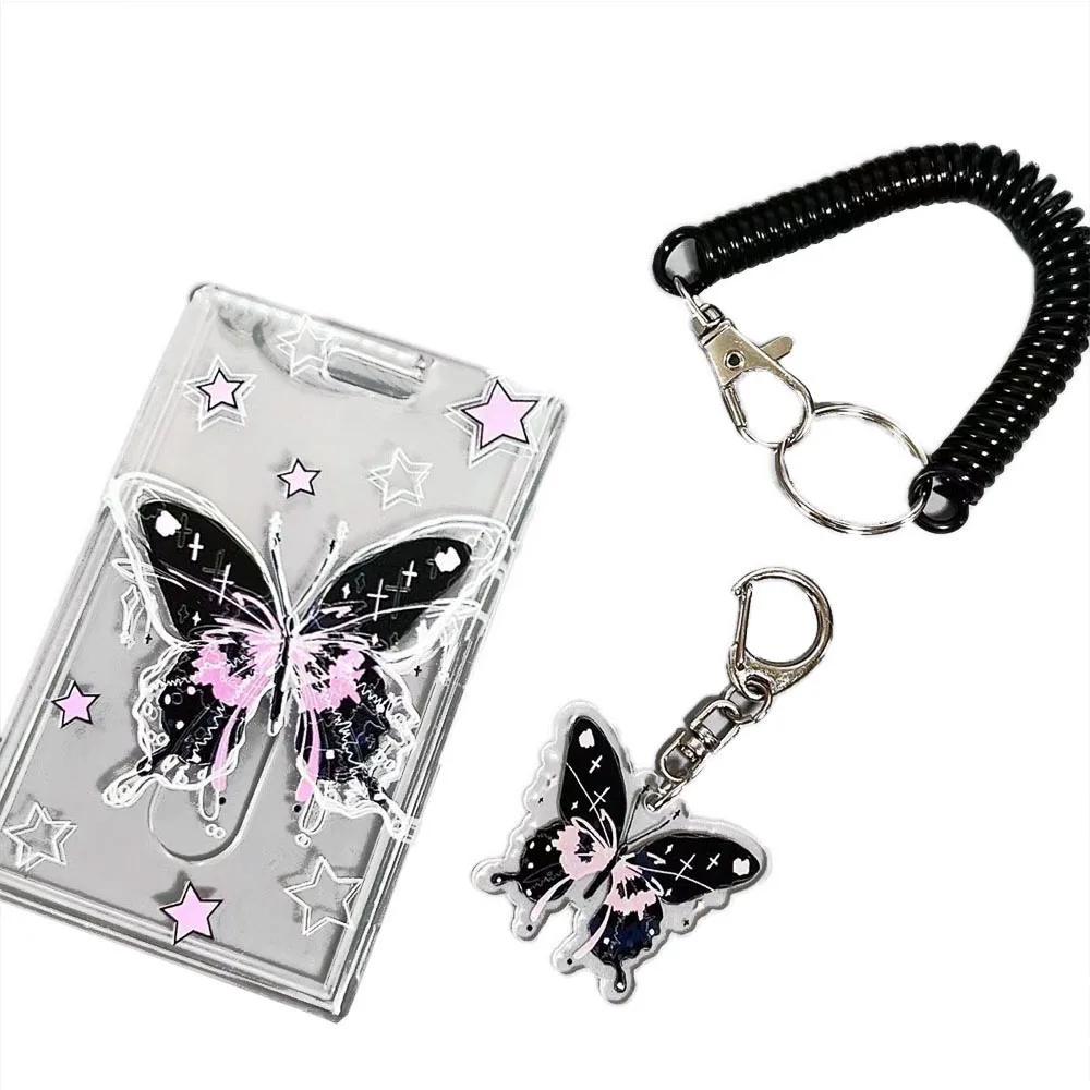 Y2k-Porte-carte photo papillon mignon, porte-photo, porte-carte d\'identité de crédit, carte bancaire, carte de bus, étui de protection, pendentif