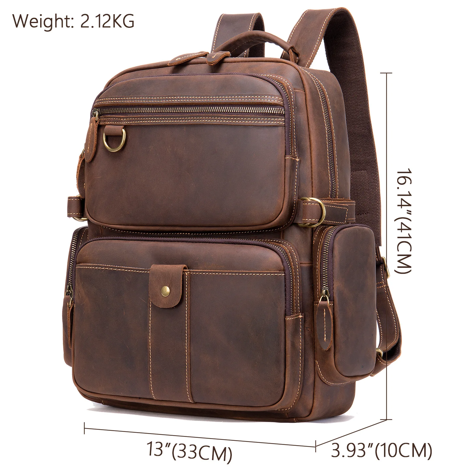 Men\'s Full Grain Leather Backpack Genuine Leather Backpack Real Cowhide Computer Laptop Bag 15.6\