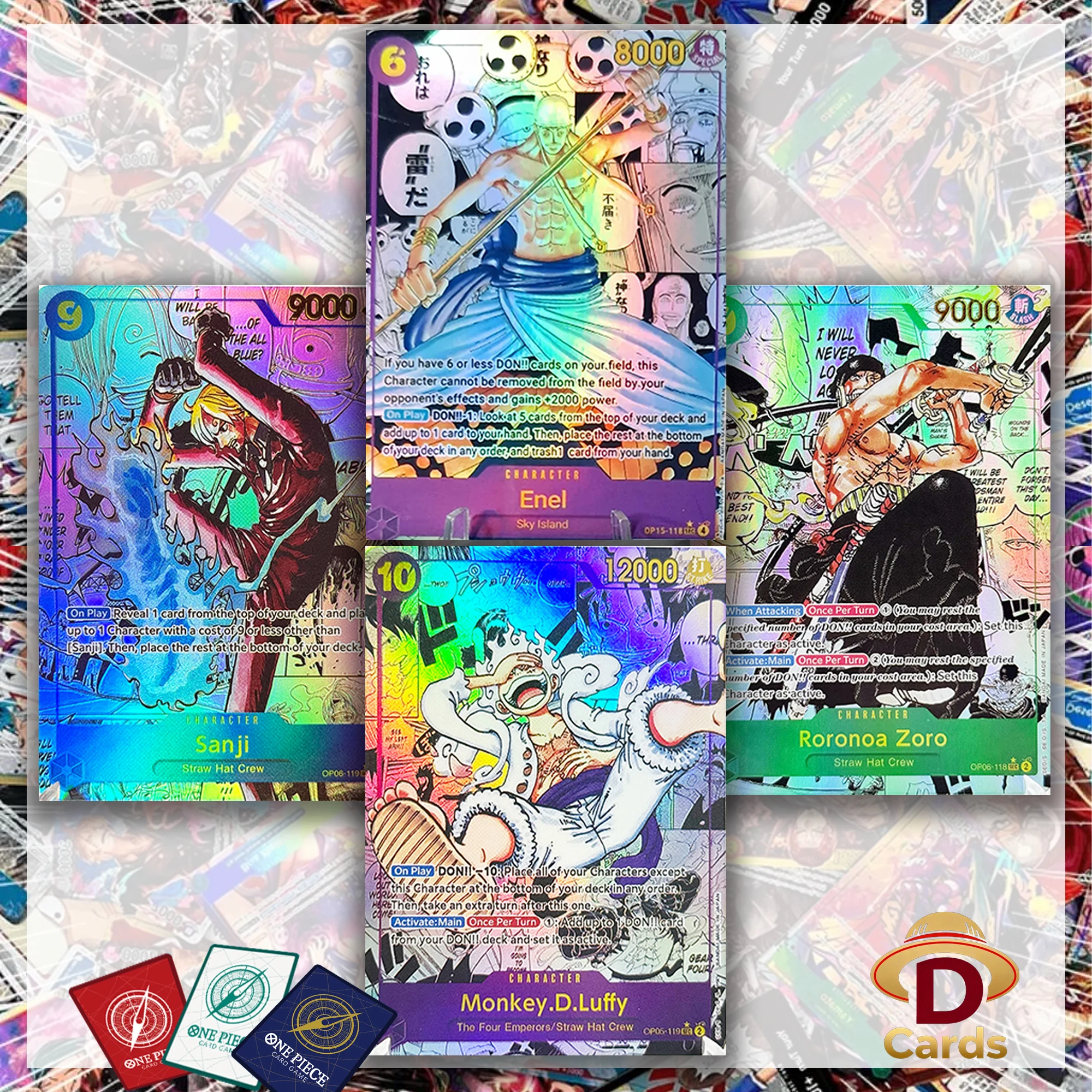 [English] One Piece Full Set OP15 Enel SEC Luffy Koby Manga Rare Super Parallel Card Proxy Anime Collection Foil Texture Cards