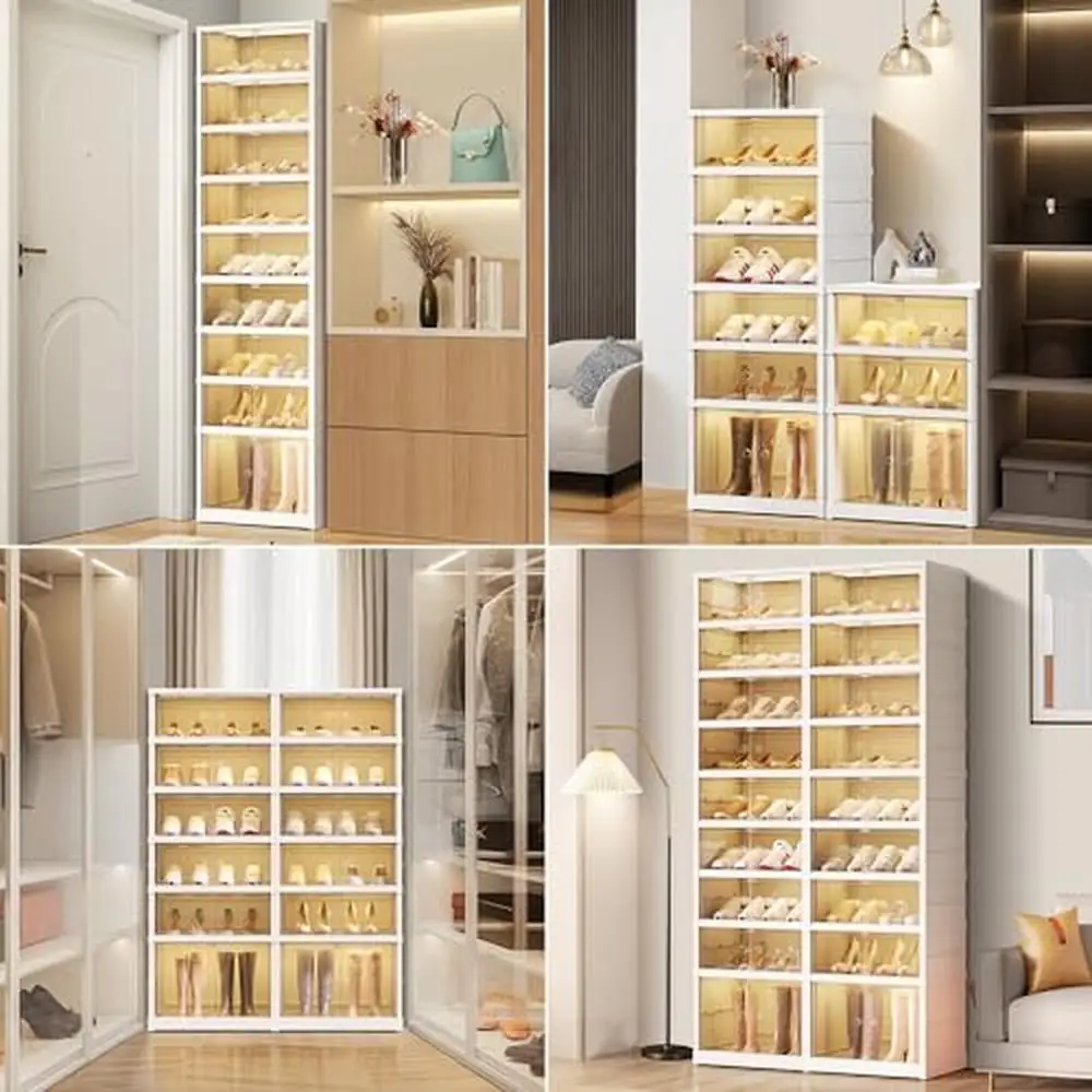 9 Tier Plastic Stackable Shoe Rack Organizer Closet 18-36Pairs Clear Folding Entryway Storage Solution Foldable Shoe Shelf Boots