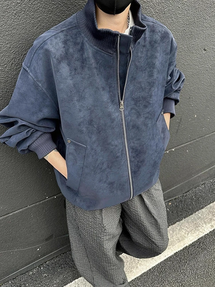 

Premium PU Leather ort Jaet Men's American Tee-Proof Stand Collar oulder-Length Outerwear Autumn Retro Baseball Sle