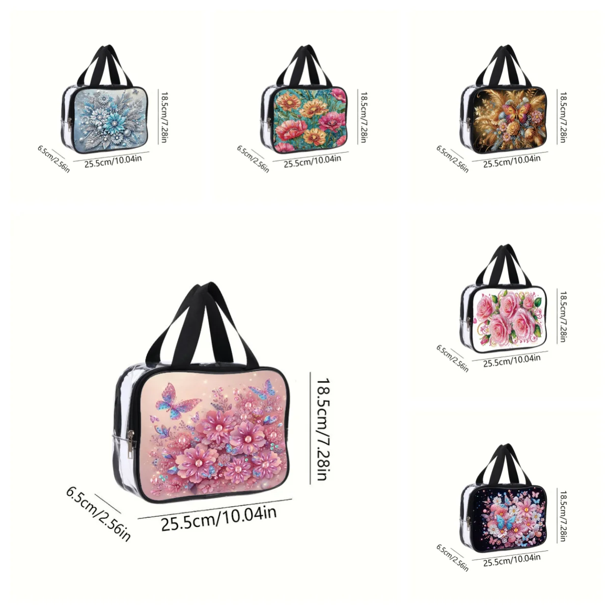 1 DIY Floral Style Diamond Painting Makeup Bag Set, PVC Transparent Toiletries Bag, Ladies' Daily Life Storage Makeup Bag view 2