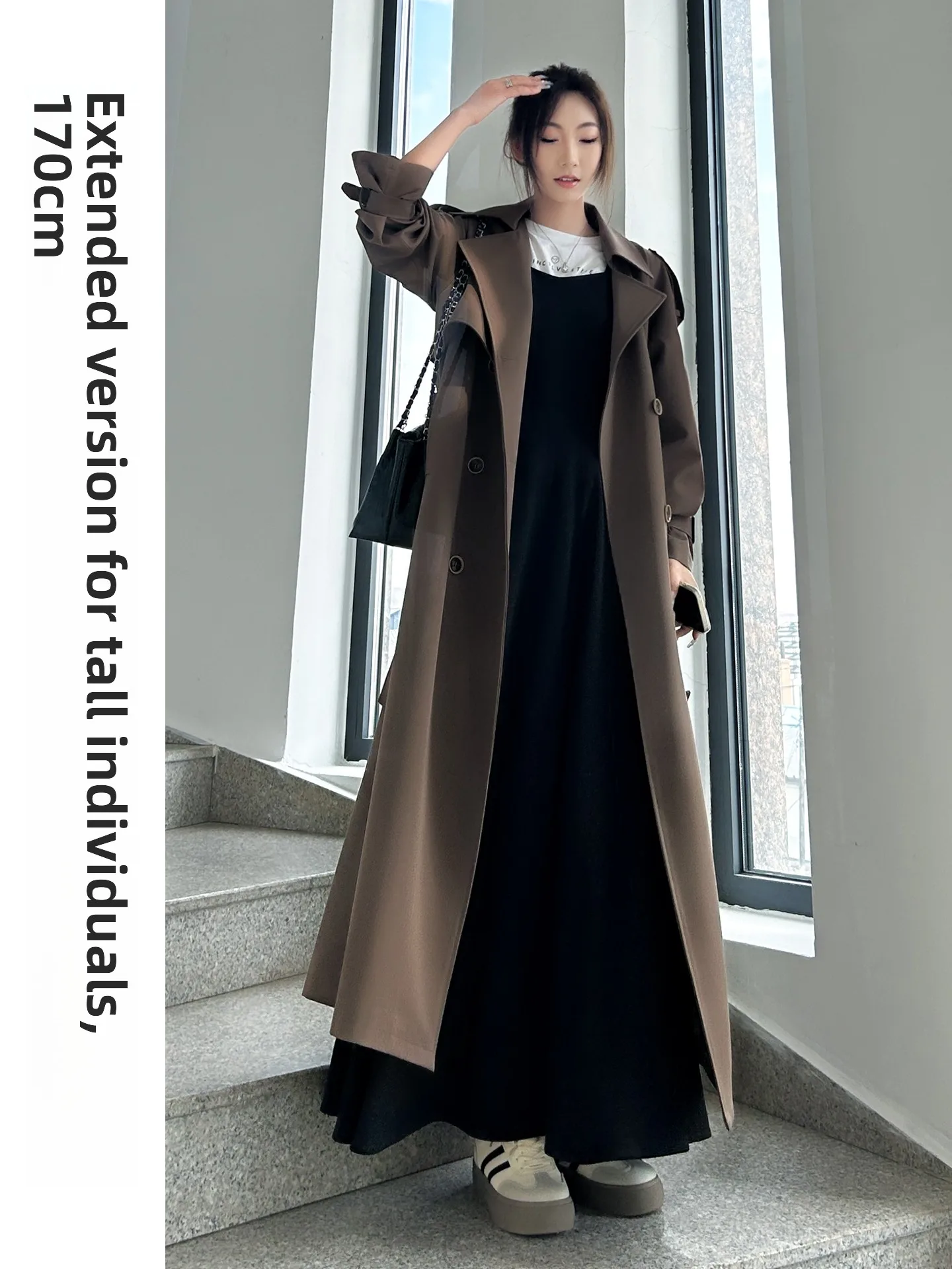 

Ele Long Coat for Tall Women Casual High Waist Slimming High End Faionable Outerwear Korean Sle Commute Polyester Fiber