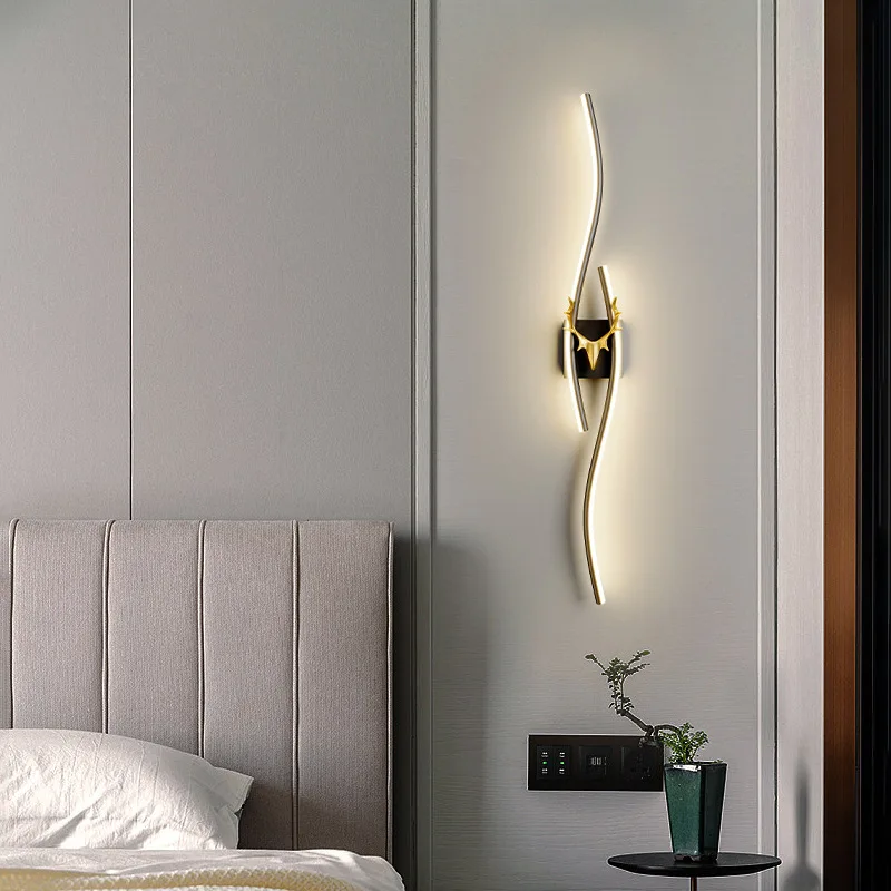 Simple Led Wall Lamp Deer Horn Long Line Wall Lamp Bedroom Living Room Dining Room Tv Background Wall Decoration