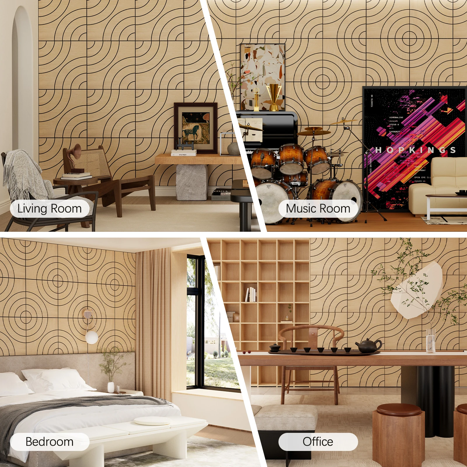 مجموعة ألواح حائط قابلة للتقشير واللصق ثلاثية الأبعاد ممتصة للصوت الصوتي مكونة من 4 قطع لتقليل الضوضاء الداخلية #6