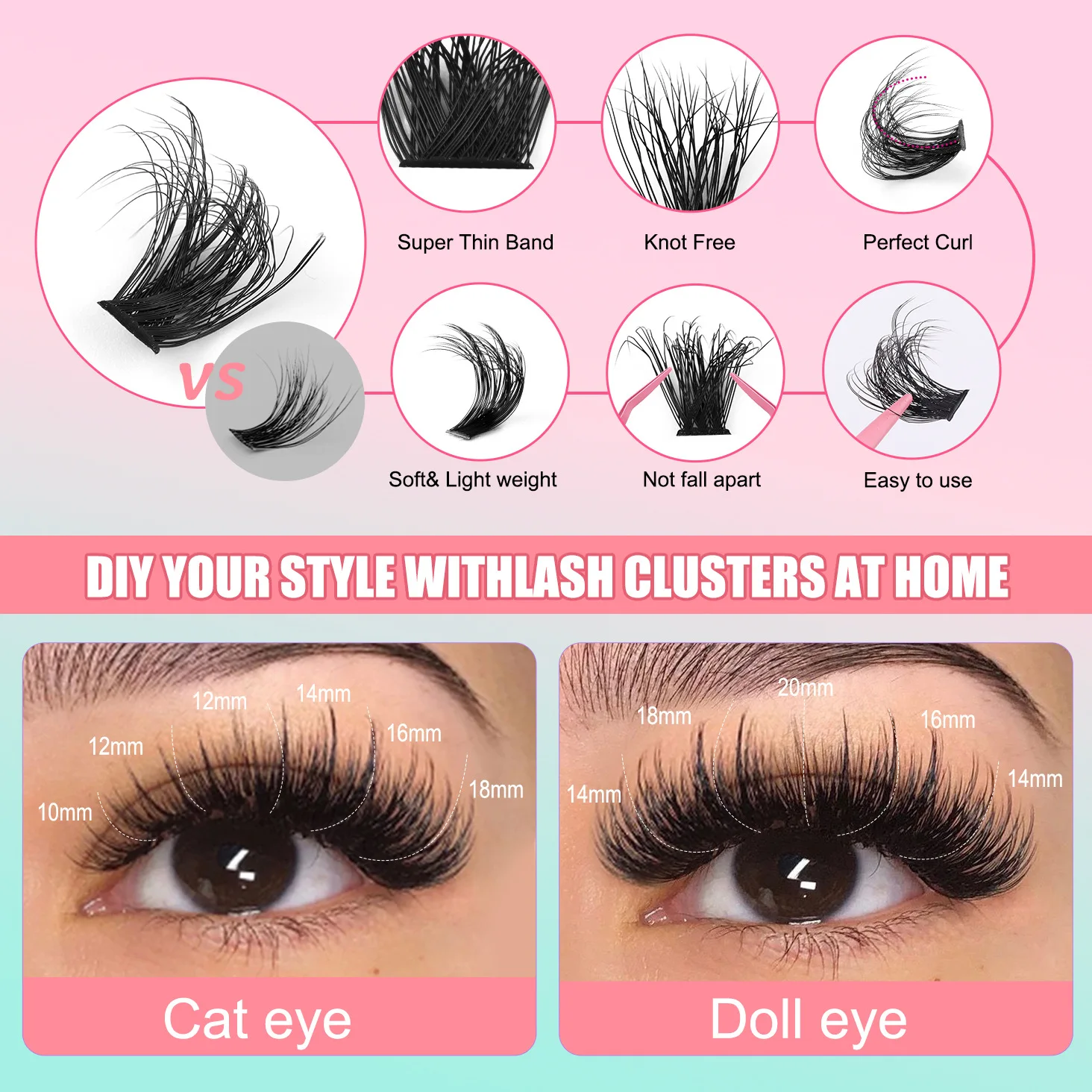 4 IN 1 Wimpernbüschel 200D-60D Lange 6-20mm Wimpernspikes Untere Wimpern Wiederverwendbare DIY Wimpernverlängerung Manga-Büschel – Detail 6