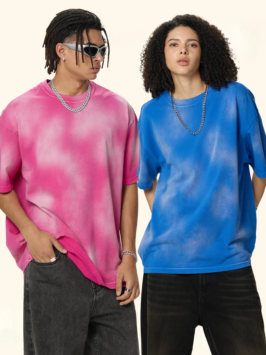 Sumuyoo 280g/ ㎡   Camiseta de manga curta lavada resistente retro 100% algodão camiseta feminina solta manga curta verão novo topo