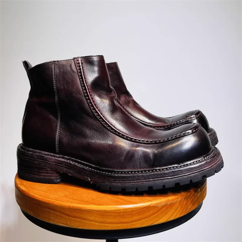 

New Men’s Genuine Leather Ankle Boots Retro High-Top Short Boots For Man