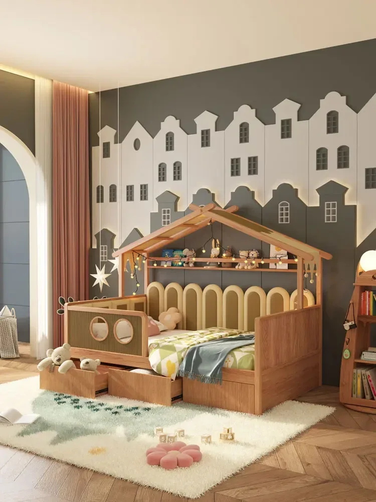 Half-Height Bed Tree House Bed Tent Solid Wood Children's Bed Guardrail