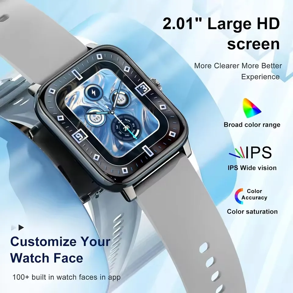 2026 Smart Watch For Android IOS Watches 2.01inch HD Display Bluetooth Call Message Alert Music Sports Smartwatch Men Women Gift