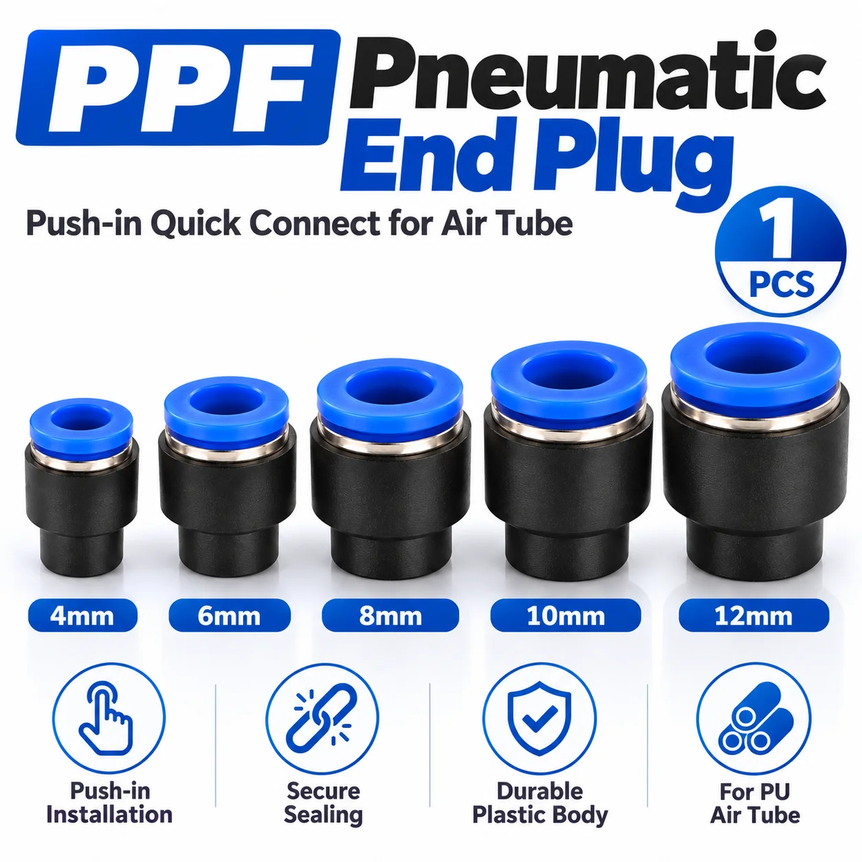 1PCS PPF Pneumatic Push In End Plug 4 6 8 10 12mm Air Tube Hose End Cap Quick Connect Fitting PU Pipe Stopper for Air Line