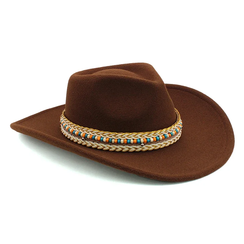 Men Women Wool Blend Western Cowboy Hats Wide Brim Sunhats Party Travel Sombrero Outdoor Caps Classical Retro Adjustable Size