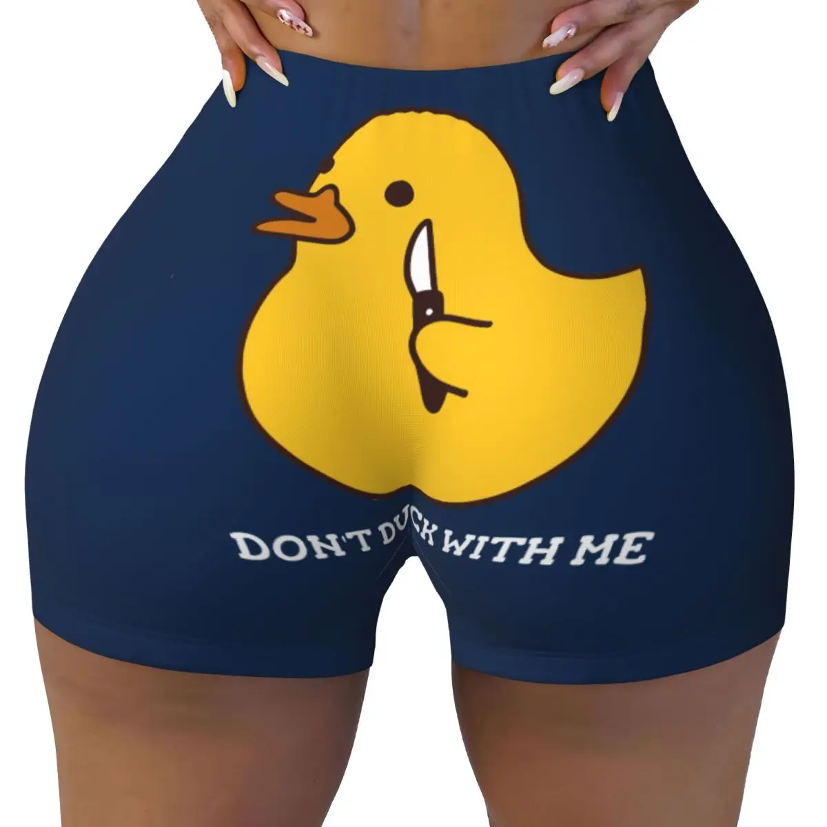 

Custom Don't Duck With Me Rubber Duck Switchblade Volleyball Biker Gym Shorts Women's Athletic Workout Yoga Shorts