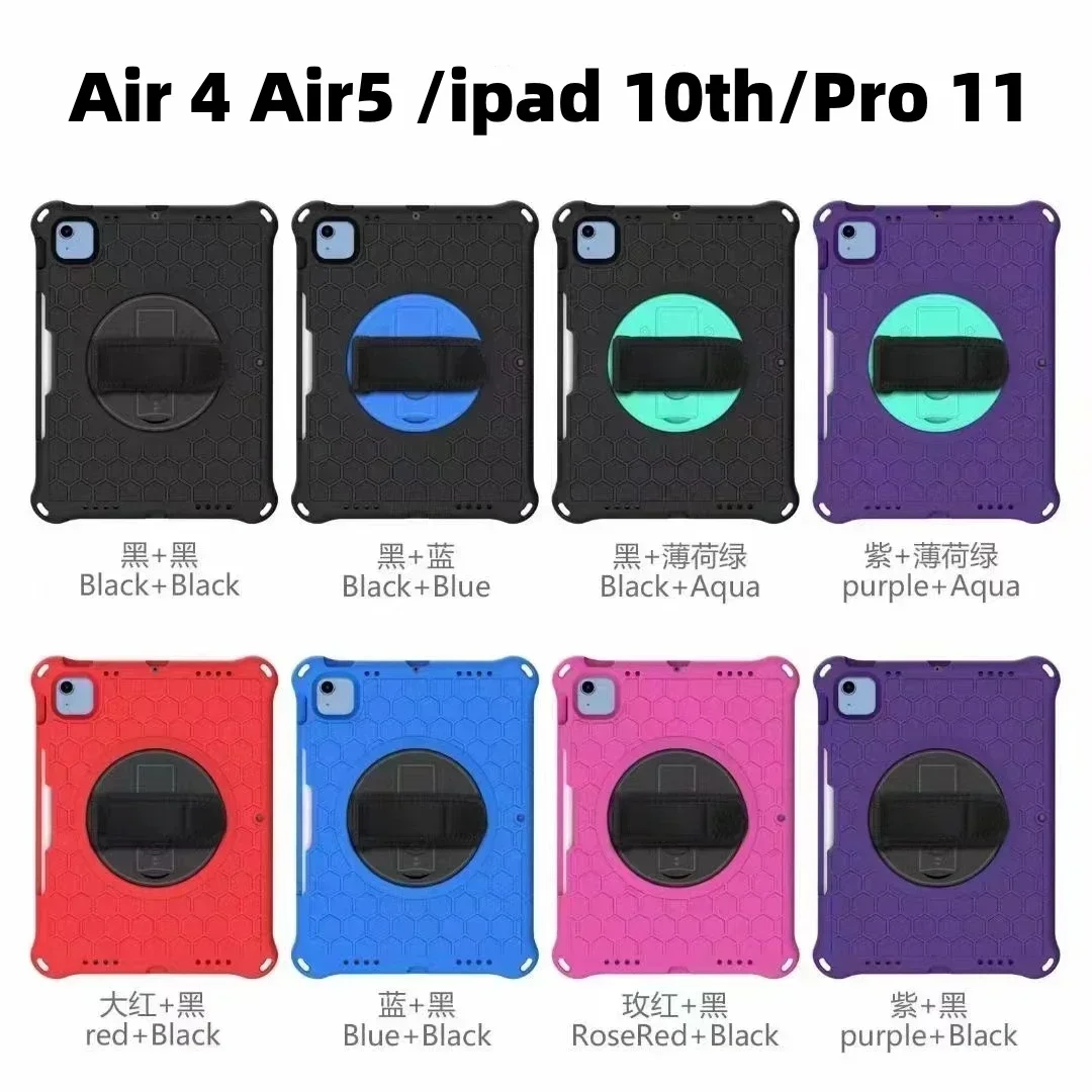 360 rotasi tali tangan Case untuk IPad Mini 6 Air 2 3 4 10.9 9.7 2018 7th 8th Gen 9 10.2 2021 Pro11 anak-anak Eva penutup tahan guncangan