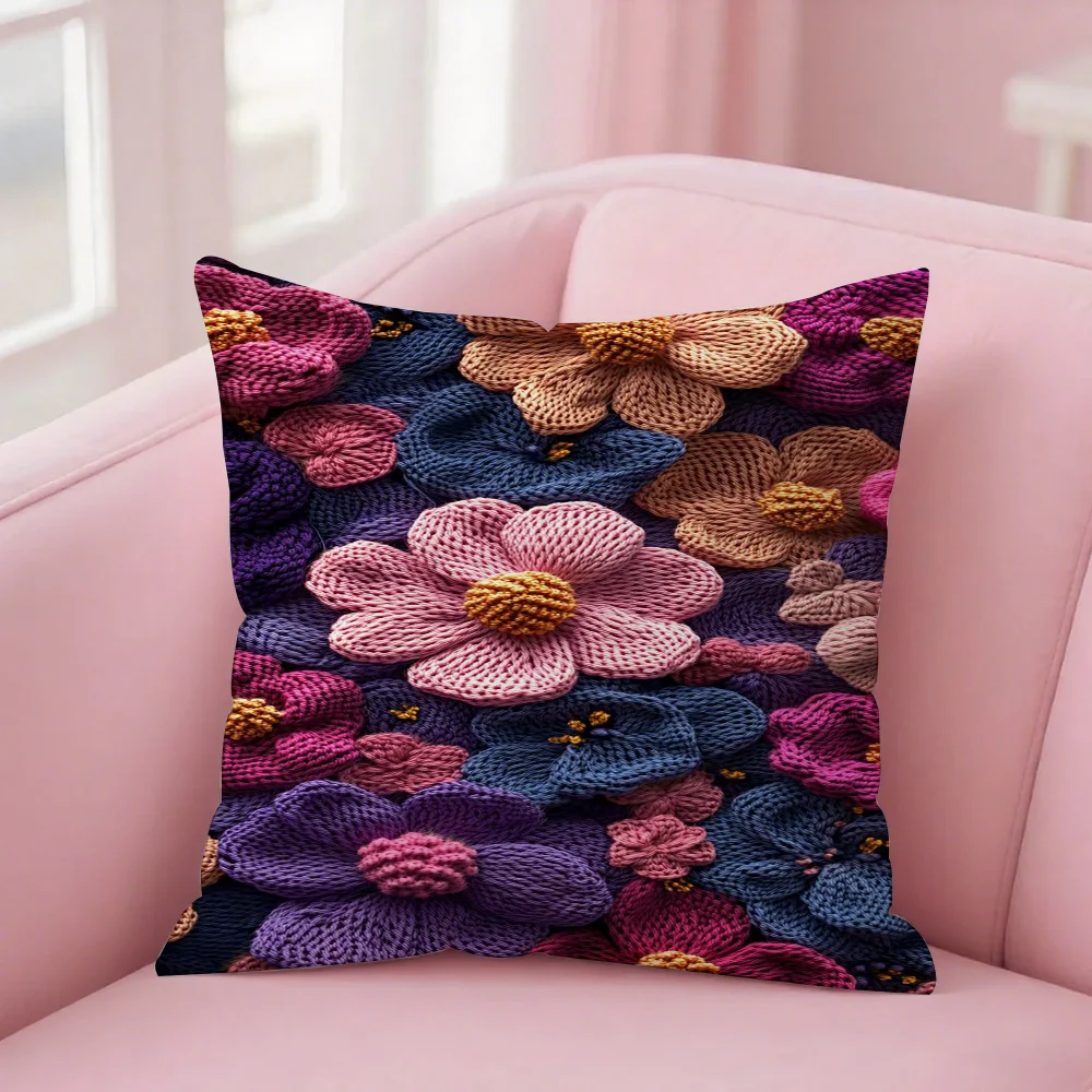 Simulation Simple Raised Embroidered Floral Pattern Pillow Case Pillow Cover Case Square Pillow Case Sofa with For Home