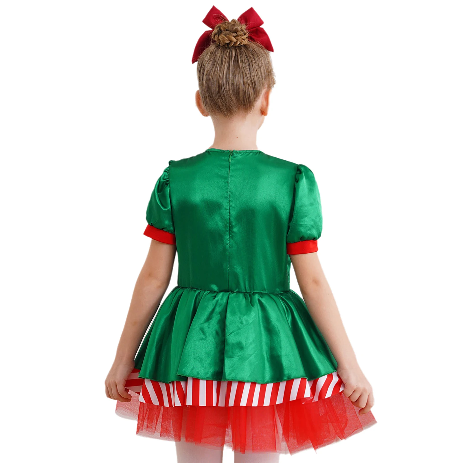 Children Girls Christmas Dance Dress Figure Skating Ballet Gymnastics Costume New Year Candy Cane Sequins Striped Leotard Tutu