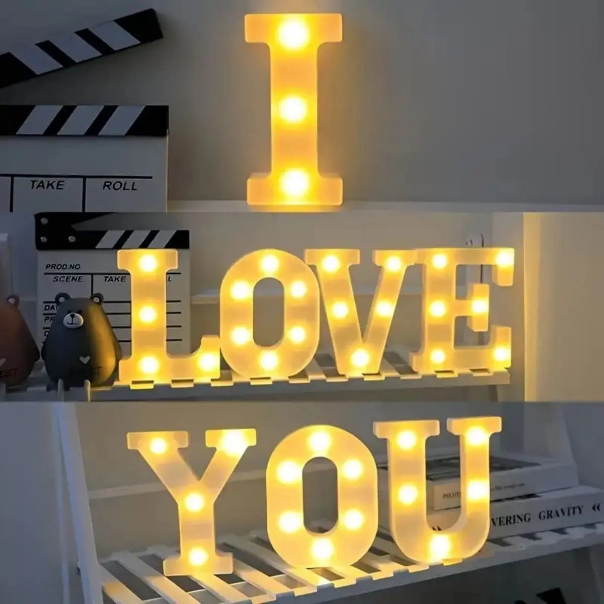 1pc,Led Letters Lights 26 Alphabet, Light Up Number 0-9， Holiday Accessory Battery Powered Lighted Letters (Warm White)