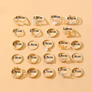 Bir dizi Yüzük, İnciler, Boho, Kadınlar için, Çok Yönlülük, Günlük Takılar, Yüzükler, Moda, Göz, Parmak, Yaprak, Tatiller, Festivaller için Hediyeler, 22 adet / takım 6 Büyük satış perolas o-ring, no. 5