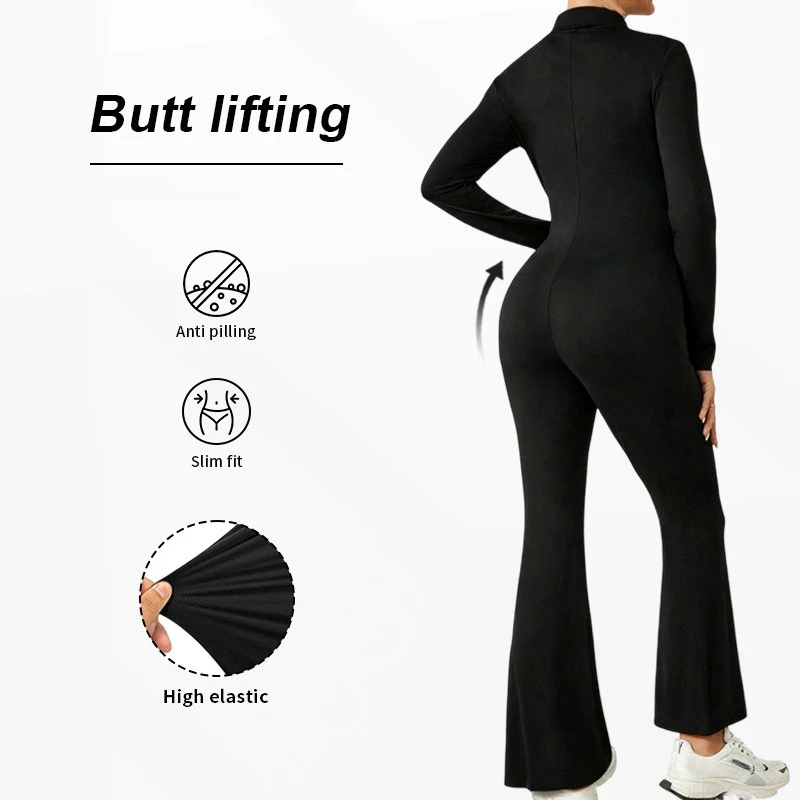 Maternal Clothing V-neck Jumpsuit S-XL Spring Autumn Black Long Sleeves Slim Fitting Butt Lifting Zipper Rompers Pregnant Women
