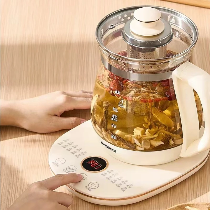 다기능 건강 관리 주전자, 24시간 타이머가 있는 1.8L 붕규산 유리 차 메이커, 허브 끓이기/요리용 자동 보온