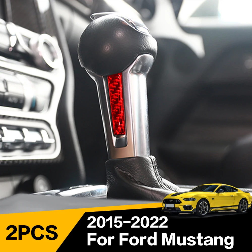 

2 Pcs Carbon Fiber Decals Gear Shift Knob Handle Trim Sticker Interior Stickers Decorate Accessories For Ford Mustang 2015-2022