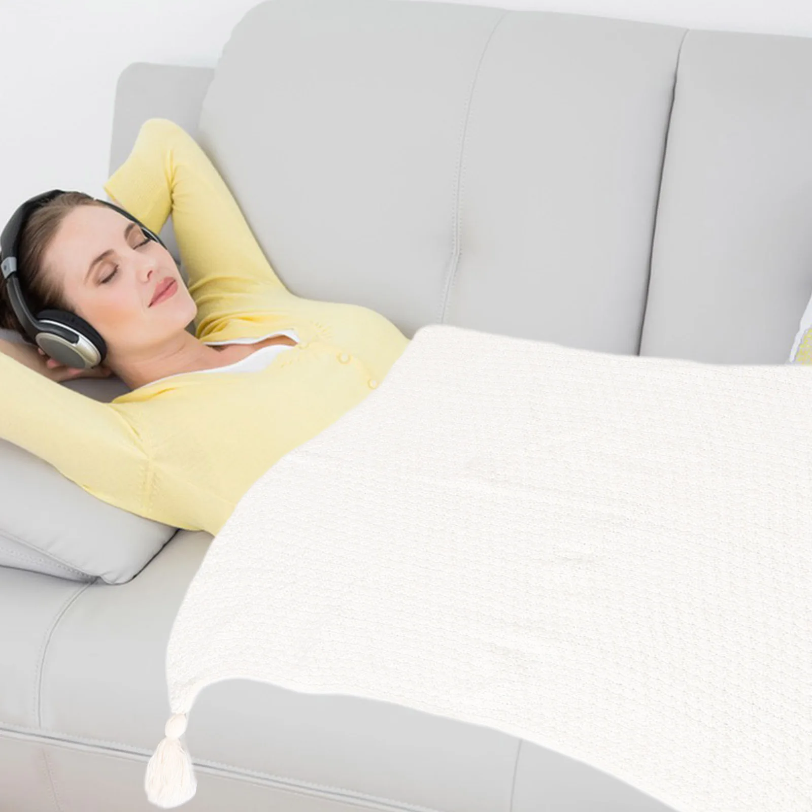 

Knitted Throw Blanket 50x60 Inches Soft Textured Tassel Design Nordic Vintage Style Cozy Couch Sofa Living Room Office Nap