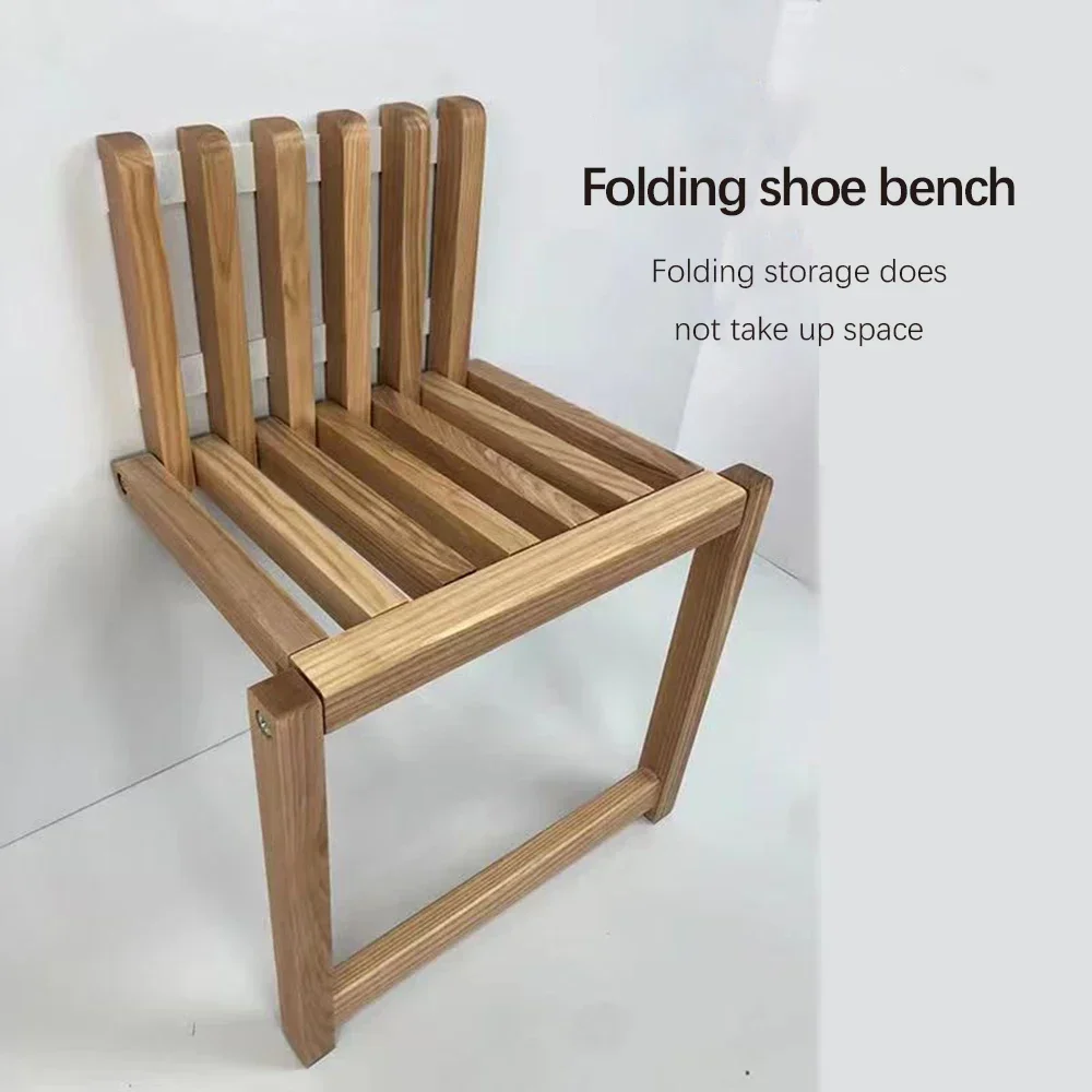 

Folding Chair Shoe Stool Shower Stool Non-Slip Solid Wood Invisible (The Bathroom Uses The Original Wood Color) Simple Collapsib