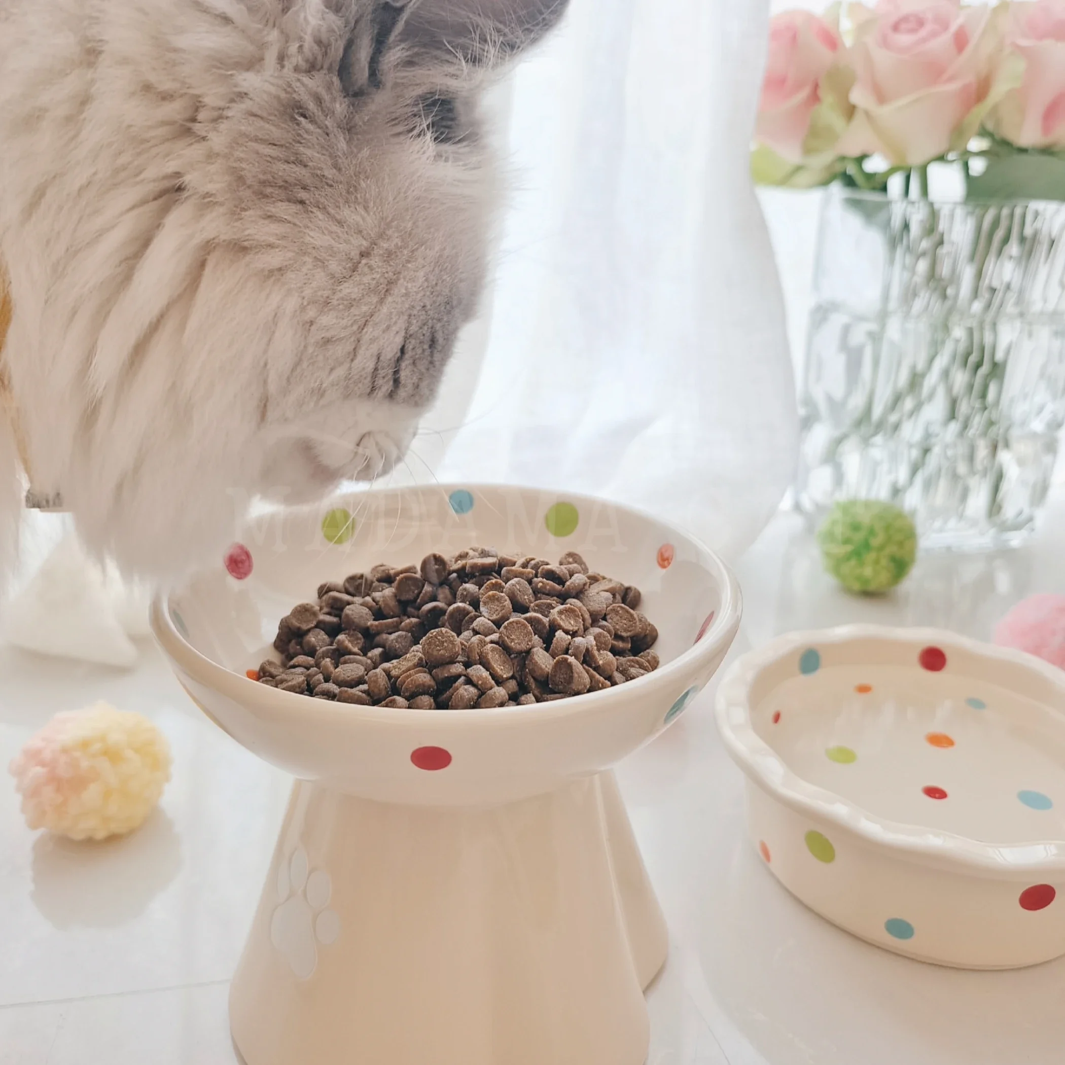 Gentle evaporated milk brown polka dot pet cat ceramic bowl water bowl cat bowl