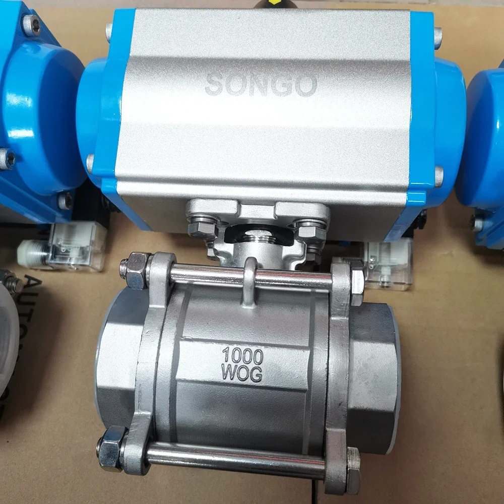 PN16 Air Actuator DN50 stainless steel 304 316 female thread double acting Pneumatic Control Ball Valve With Solenoid  Valve