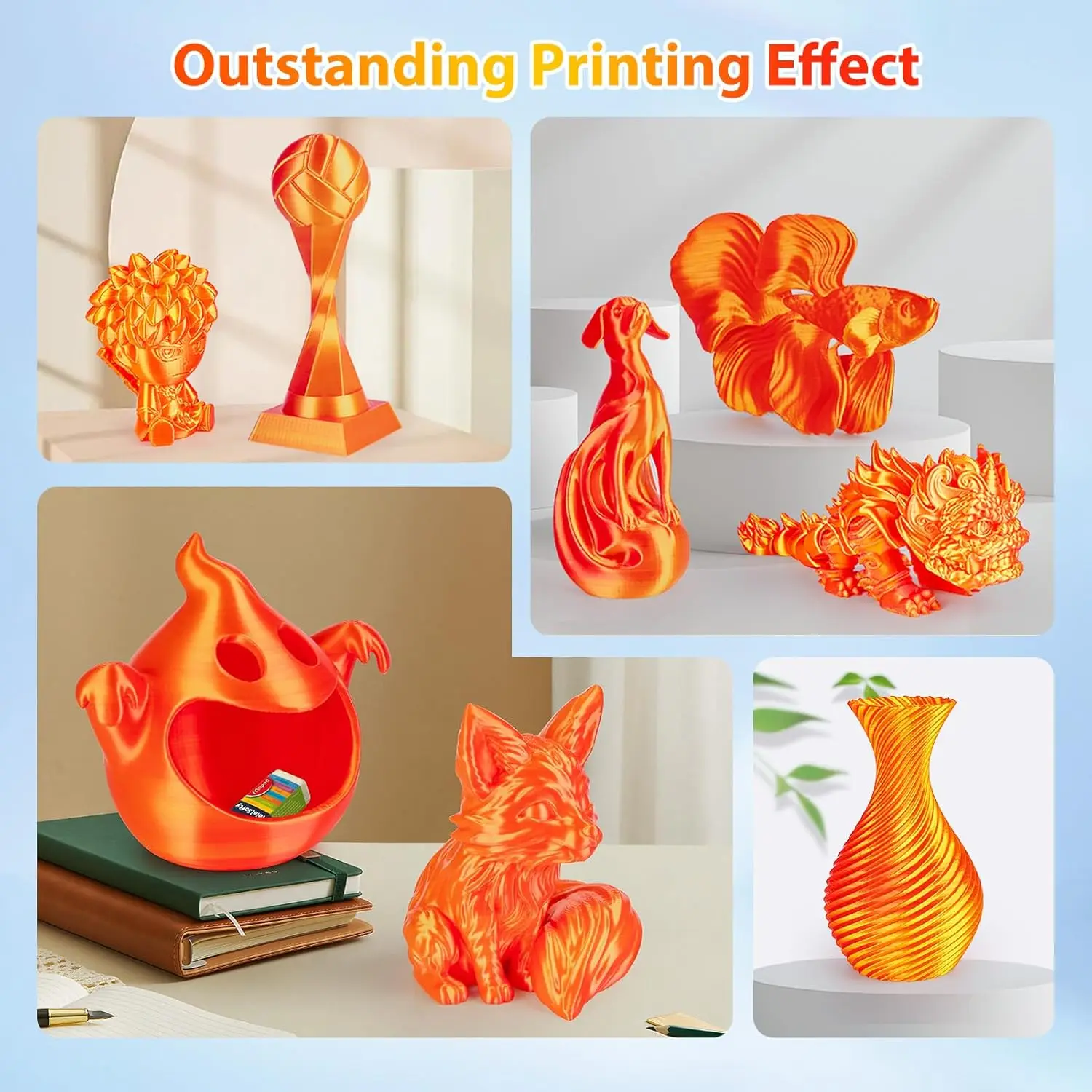 خيط PLA حريري 250جم 1.75مم - 3 ألوان في 1، لامع، متوافق مع طابعات 3D FDM