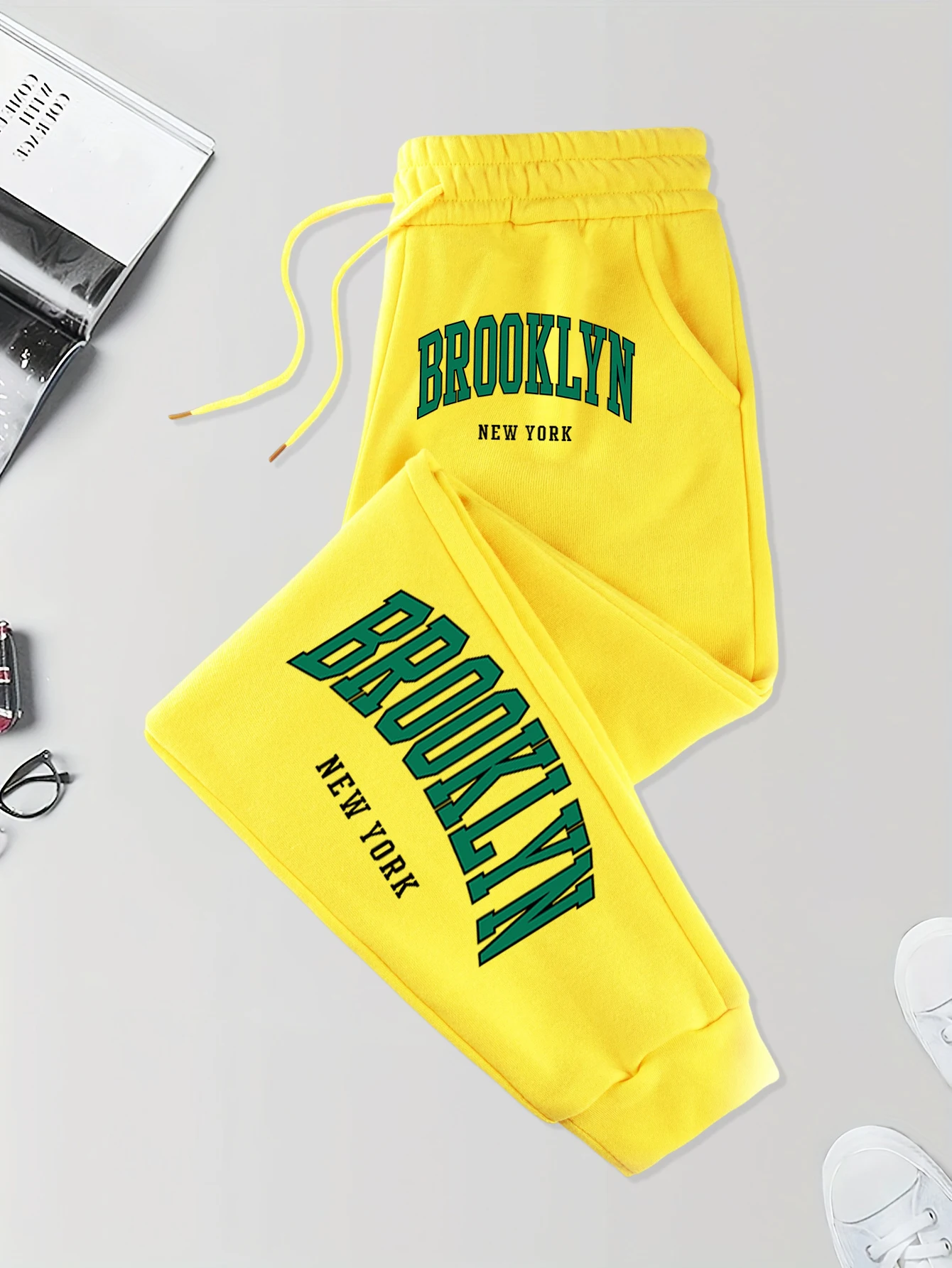 

Brooklyn New York Pattern Mens Elastic Waist Trousers Autumn Soft Sweatpants Basic Warm Britches High Street Comfy Sportpants