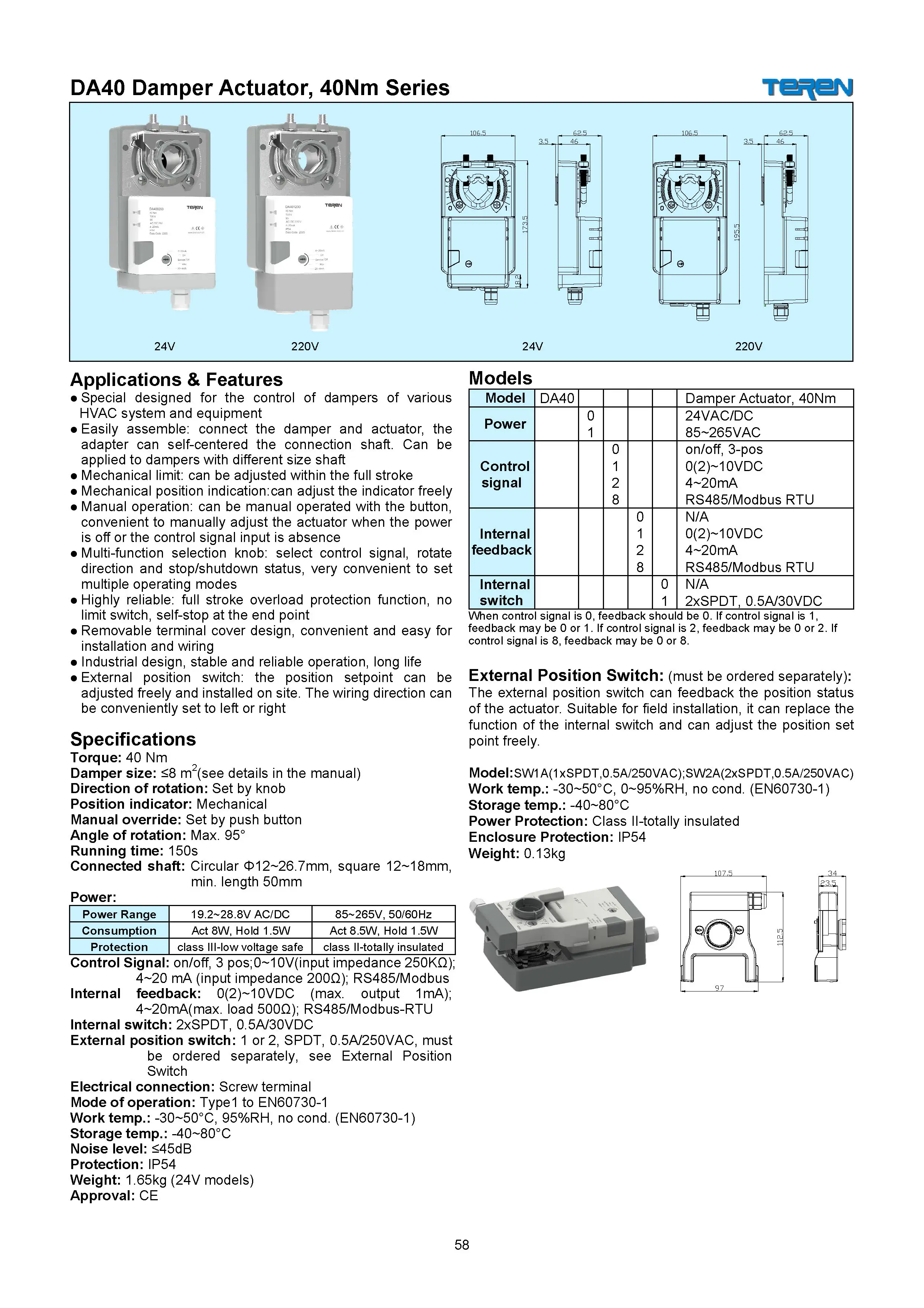 Attuatore smorzatore con manopola di selezione multifunzione per il controllo degli ammortizzatori di vari sistemi e apparecchiature HVAC
