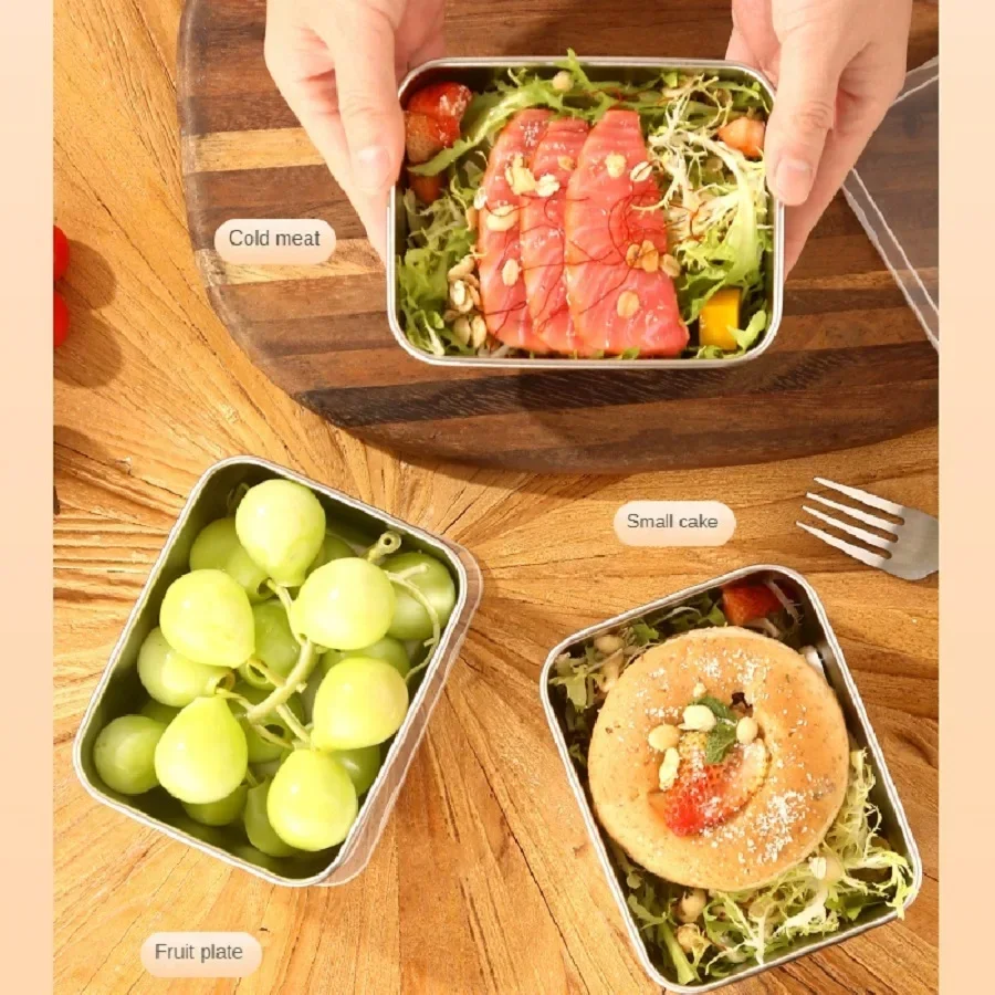 Stainless Steel Food Storage Serving Trays Rectangle Sausage Noodles Fruit Dish with Cover Home Kitchen Organizers FoodContainer