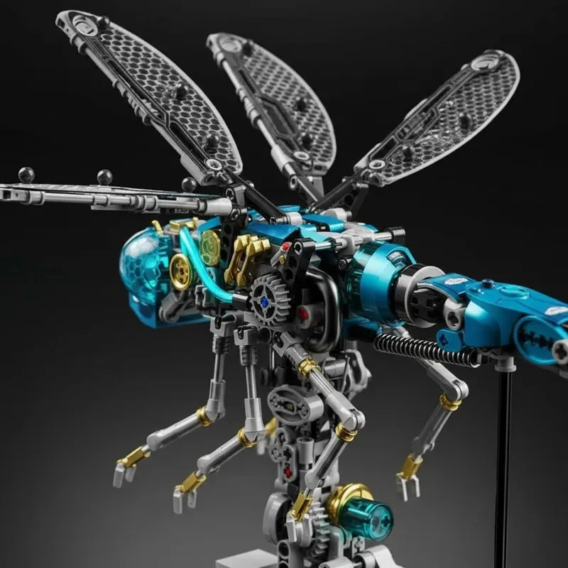 FUNXINEE-Juego de construcción de libélula mecánica, 866 Uds., alas aleteadas, serie de insectos, módulo de potencia ligera, decoración 3D creativa, caja de regalo MOC