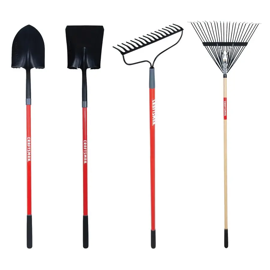 

New Homeowner Bundle Round Point and Square Point Shovels, Bow and Leaf Rakes, Steel Head, Fiberglass or Wood Handles