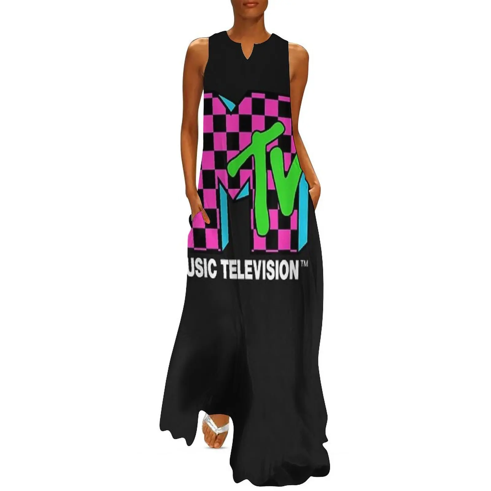 

Classic mtv logo pink and blue checker design Long Dress summer dress for women 2025 dresses summer african dresses for woman