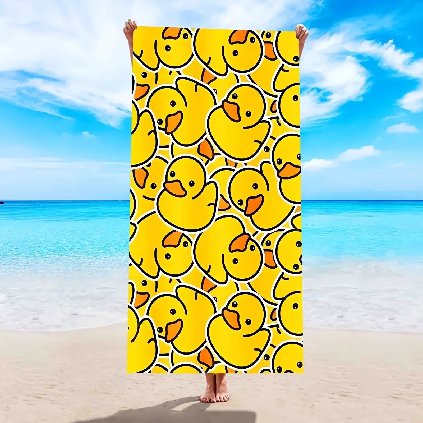

Sun-Kissed Fun: Yellow Rubber Duck-Print Beach Towel for Summer Suitable for towels, bath towels, beach towels
