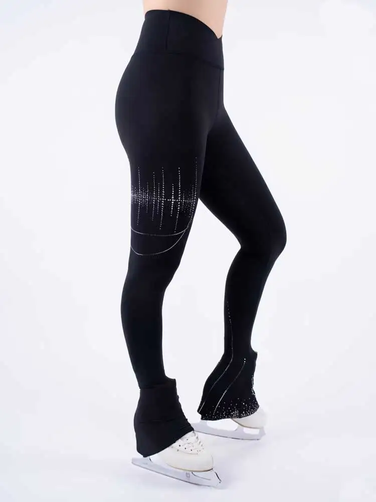 Slim figure skating pants with rhinestone embellishment, high waist, high stretch fabric, suitable for training and performance