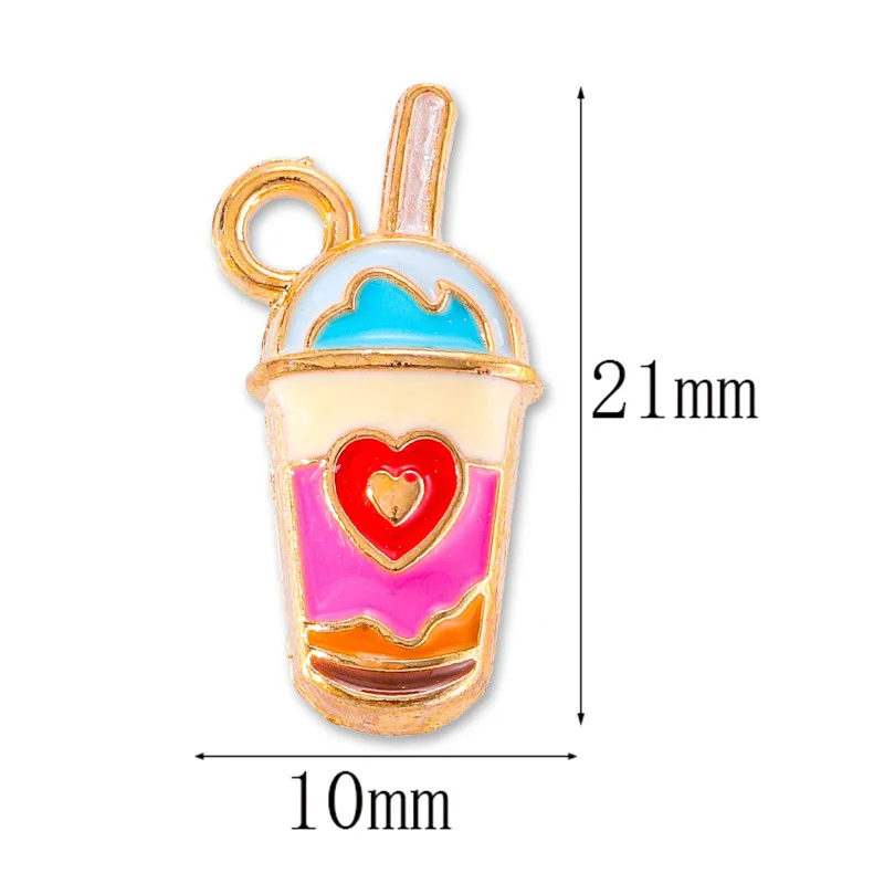 20 pcs/lot Fashion Heart Beverage Cup Alloy Enamel Pendant Accessories Charms for Women, Earrings/Necklace Handmade DIY Jewelry