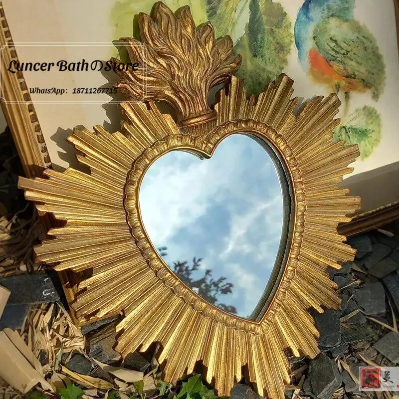 French Mirror, American Hand Carved Entryway Mirror, Fireplace Mantel Decor Mirror, Wall Mounted European Vanity Makeup Mirror
