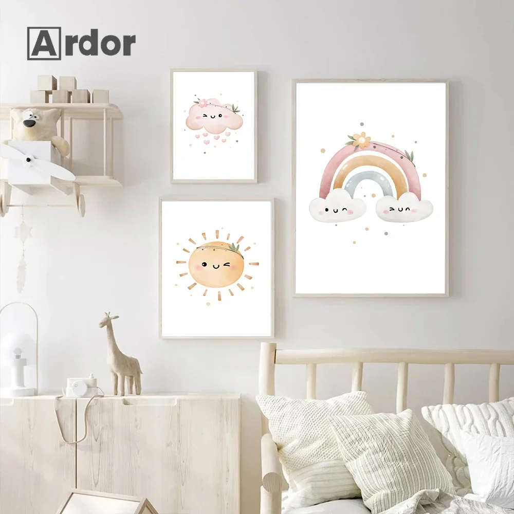 

Boho Rainbow Canvas Painting Poster Sun Cloud Heart Prints Nordic Nursery Print Wall Art Pictures Baby Kids Bedroom Home Decor